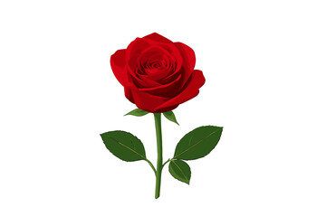 Naklejka premium Classic single red rose blossom with detailed petals and green leaves