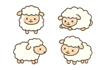 Obraz premium Set of adorable fluffy white cartoon sheep characters in various poses
