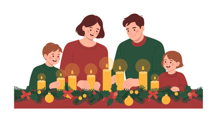 Family Joyful Moment with Candles: A heartwarming scene unfolds as a family gathers, bathed in the soft glow of lit candles. It's a moment of connection, warmth, and shared joy. 