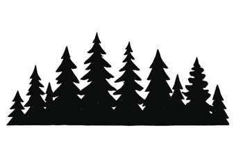 Obraz premium Dense black silhouette of coniferous forest border isolated on white background