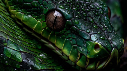 Fototapeta premium snake in the tropical rainforest, exotic serpent in lush jungle, wildlife reptile in dense tropical forest