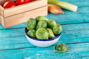 Raw green ripe brussels sprouts