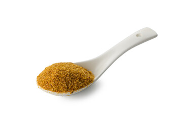 Svaneti Salt in White Ceramic Spoon on White Background