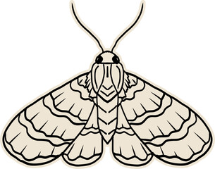 Celestial moth, butterfly line magic mystical tattoo. Universe wing moth. Celestial occult moon sketch. Line animal drawing design. Esoteric totem boho insect with space wings.