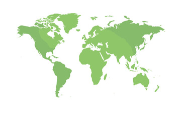 Fototapeta premium Global map silhouette of continents in a fresh green gradient color scheme