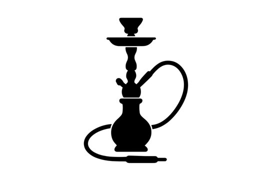 Black silhouette of a traditional Middle Eastern hookah or shisha smoking pipe with a hose and bowl