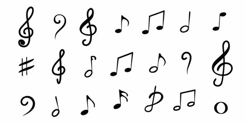 Collection of hand drawn music notes and symbols