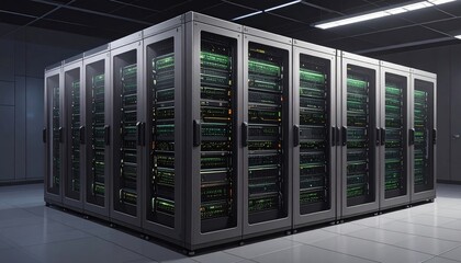 Server room, racks full of hardware, cool lights