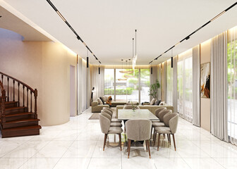 Modern Interior Dining room and table design.