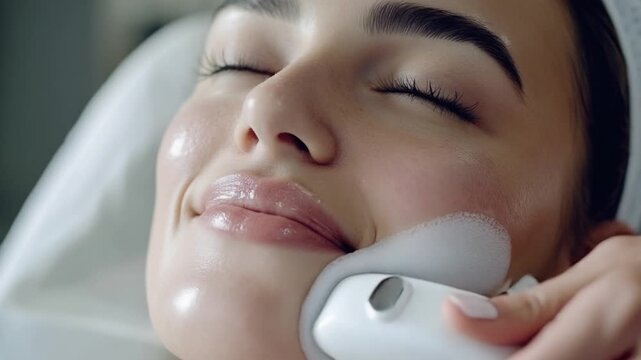 Video Close-up shot of someone wearing a device on their face, possibly for virtual reality or gaming purposes