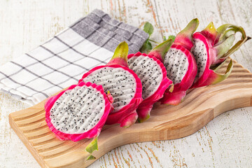 Ripe juicy dragon fruit Pitahaya slices
