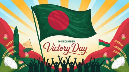 Illustration of Flag of Bangladesh and soldiers, Happy Victory day banner, Vector.