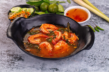 Asian sour spicy soup with prawn