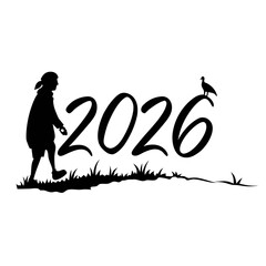 New Year 2026 numbers silhouette black fill white background 