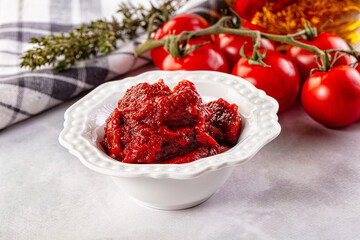 Red organic fresh tomato paste