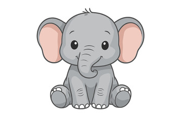 Naklejka premium Cute gray baby elephant sitting down with large ears and a smiling trunk