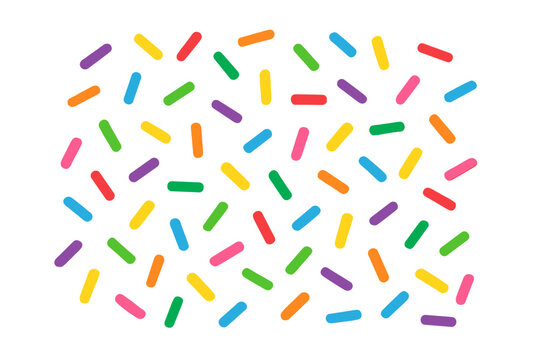 Vibrant rainbow colored candy sprinkles scattered randomly creating a sweet background