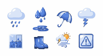 Obraz premium Vector illustration set of weather symbols for rain, storm, and meteorological forecast concepts