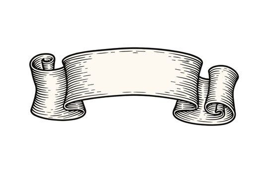 Vintage engraved ribbon banner scroll design element for text placement
