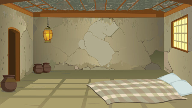 Mud house kitchen interior featuring a handmade clay stove vector illustration ai generated art