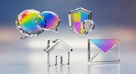 Colorful Transparent Technology Icons Communication Security Home