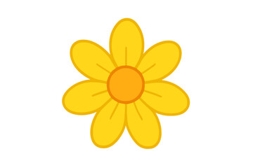 Stylized yellow daisy flower with six petals and orange center on white