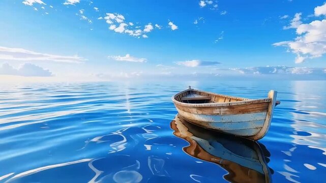 Footage animation The boat sails in the middle of the ocean. 