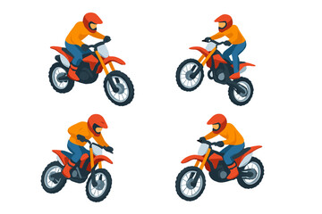 Obraz premium Motocross riders on dirt bikes performing dynamic action poses
