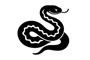 Black silhouette of a coiled snake with white markings and tongue flicking out
