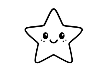 Cute smiling star character outline drawing for coloring book or sticker design