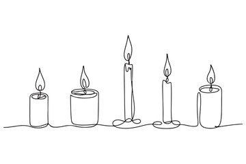 Simple outline vector illustration of burning candles continuous single line drawing style

