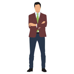 Vector illustration of a successful and confident businessman in a suit standing on white.