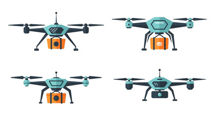 Delivery Drones Carrying Packages in Various Angles.