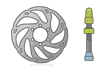 Bicycle disc brake rotor and tire valve stem components for cycling repair and maintenance