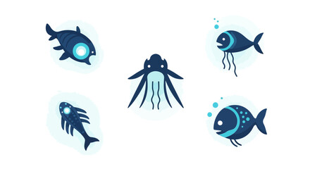 Deep Sea Creatures Collection - Unique Marine Life Illustrations.