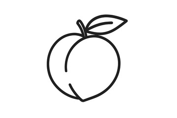 Simple outline of a whole peach fruit with a small leaf and stem attached