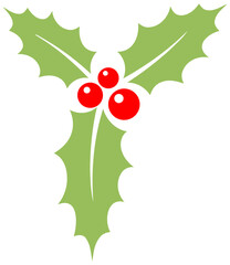 Classic Holiday Holly Branch with Red Berries and Green Leaves Vector Illustration