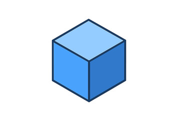 Basic geometric blue cube rendered in isometric perspective against a white background