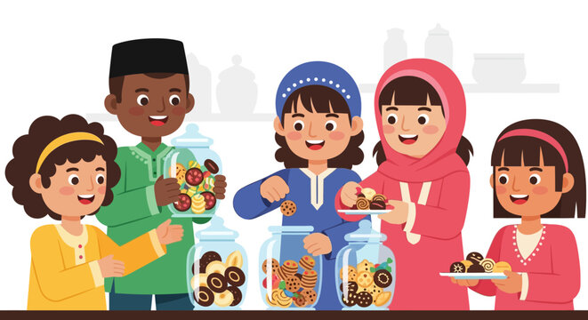 Joyful children enjoying a colorful assortment of homemade cookies and candies