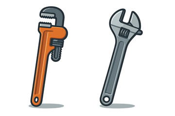 Essential plumbing and mechanical tools adjustable wrench and pipe wrench