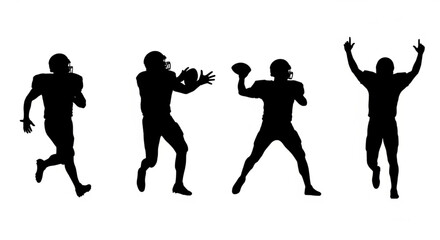 Football Player Silhouette Vector Showing Sequential Actions &mdash; Running, Catching, Throwing, Celebrating

