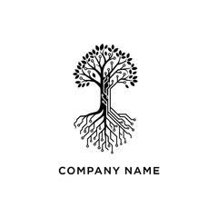Obraz premium Technology Tree Logo with Digital Circuit Board Roots.