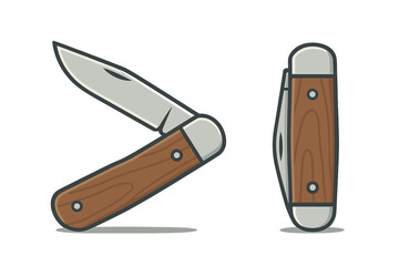 Classic folding pocket knife with wooden handle shown in open and closed views