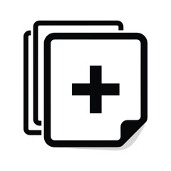 Stack of documents with a plus sign, isolated on