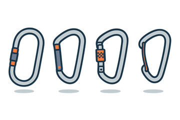 Different types of safety carabiners for climbing, mountaineering, and industrial rigging