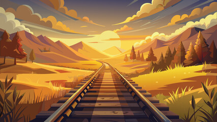 Lonely train crossing set in wide open rural farmland vector illustration ai generated art