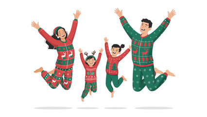 Joyful Family Jump: A vibrant illustration captures the exuberant energy of a family jumping with pure glee, radiating warmth and togetherness. Perfect for celebrating special bonds.