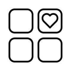 Grid of four squares with a heart in one, isolated on