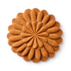Round, patterned cookie, light brown color,  baked,  top view
