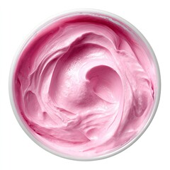 Pink cream in a white jar, top view